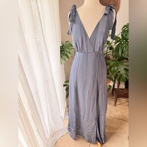 NWT Forever 21 Contemporary Slate Blue Satin Wrap Maxi Dress